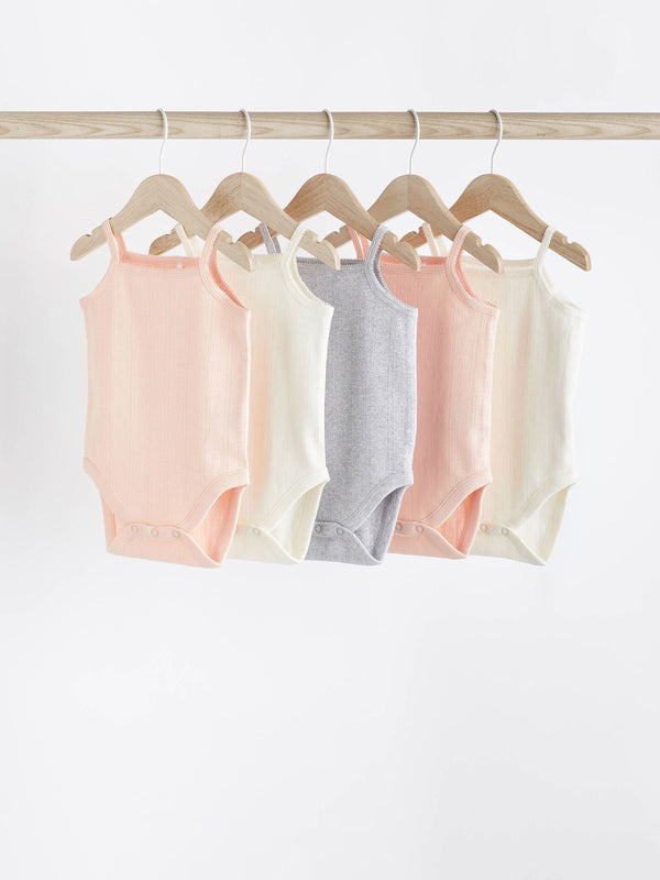 Light Pink Baby Strappy 100% Cotton Vest Bodysuits 5 Pack