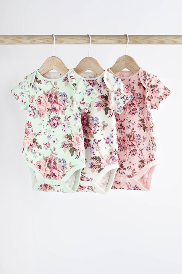 Floral Baby 100% Cotton Short Sleeve Bodysuits 3 Pack