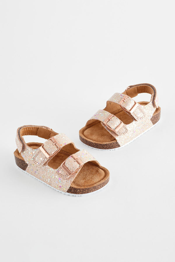 Pink Glitter Corkbed Two Strap Sandals