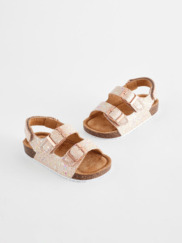 Pink Glitter Corkbed Two Strap Sandals