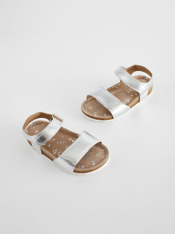 Silver Standard Fit (F) Leather Corkbed Sandals