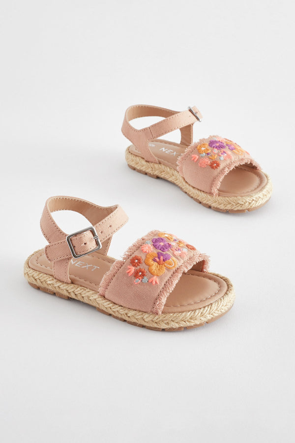 Neutral Embroidered Espadrilles Sandals