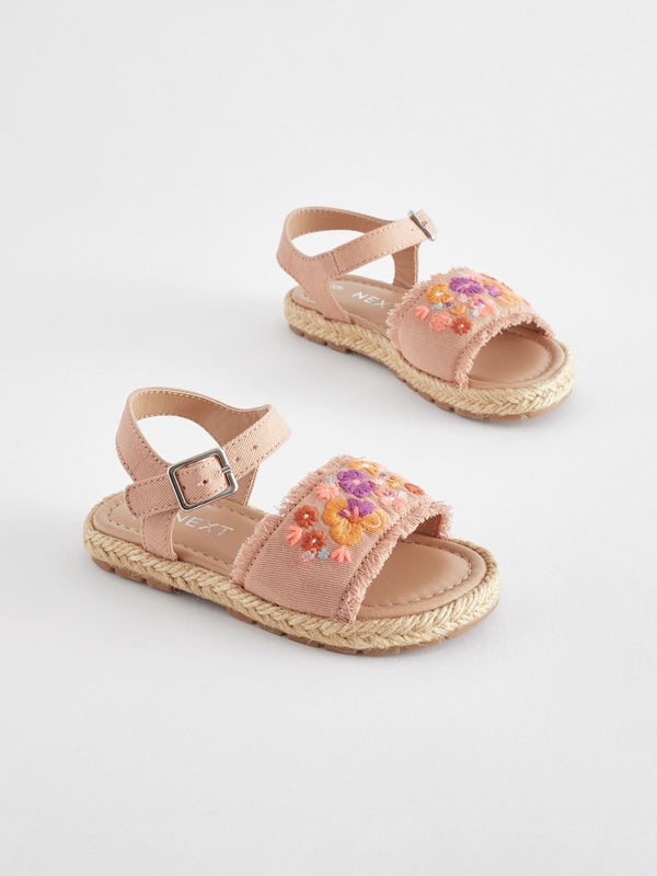 Neutral Embroidered Espadrilles Sandals