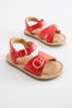 Red Standard Fit (F) Leather Buckle Sandals