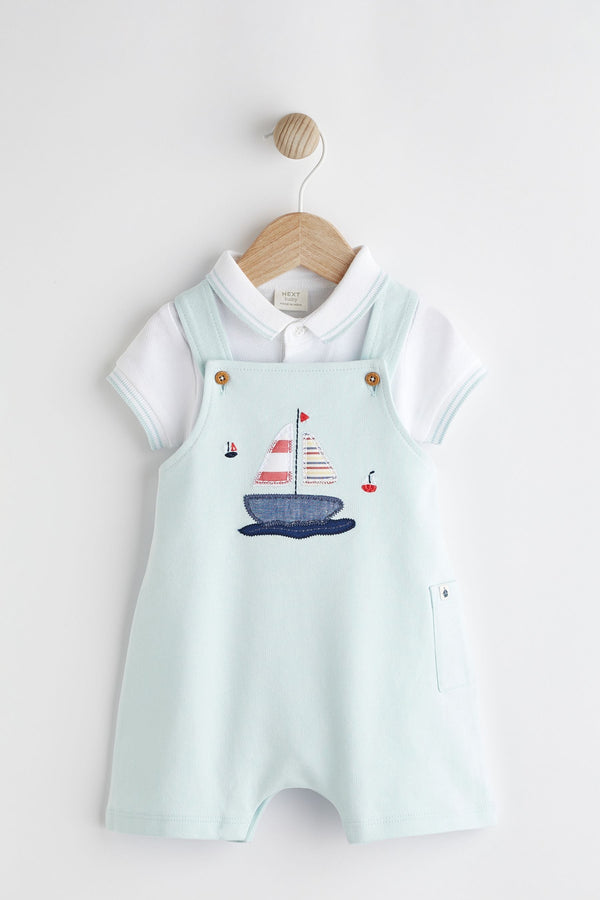 Blue Boat Baby Jersey 100% Cotton Dungarees and Bodysuit Set (0mths-2yrs)