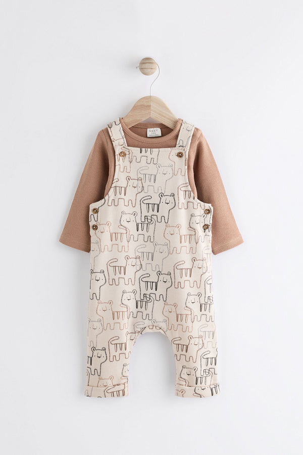 Neutral Tiger Jersey Baby Dungarees And Bodysuit Set (0mths-2yrs)