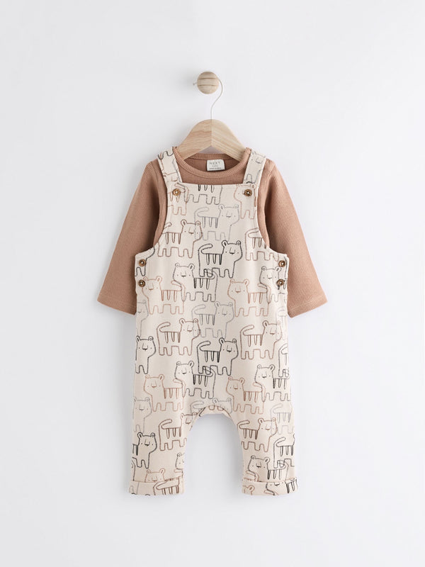 Neutral Tiger Jersey Baby Dungarees And Bodysuit Set (0mths-2yrs)