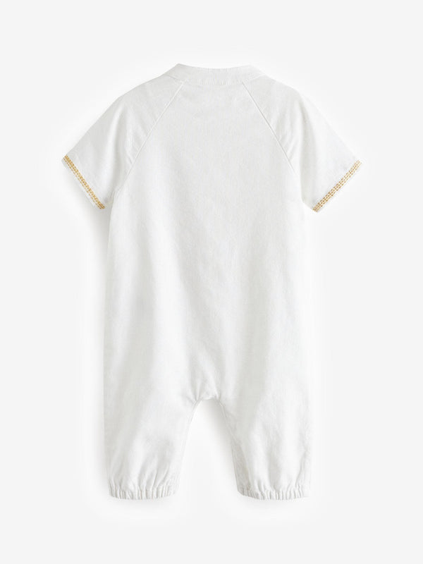 White Occasion Linen Blend Baby Romper (0mths-2yrs)