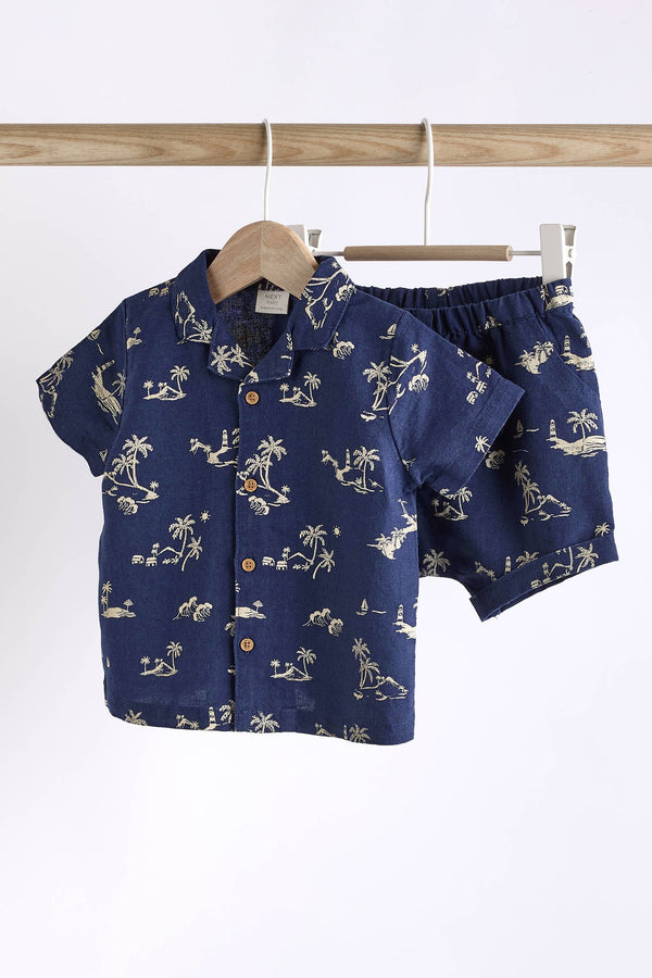 Blue Palm Print Top And Shorts Set (0mths-2yrs)