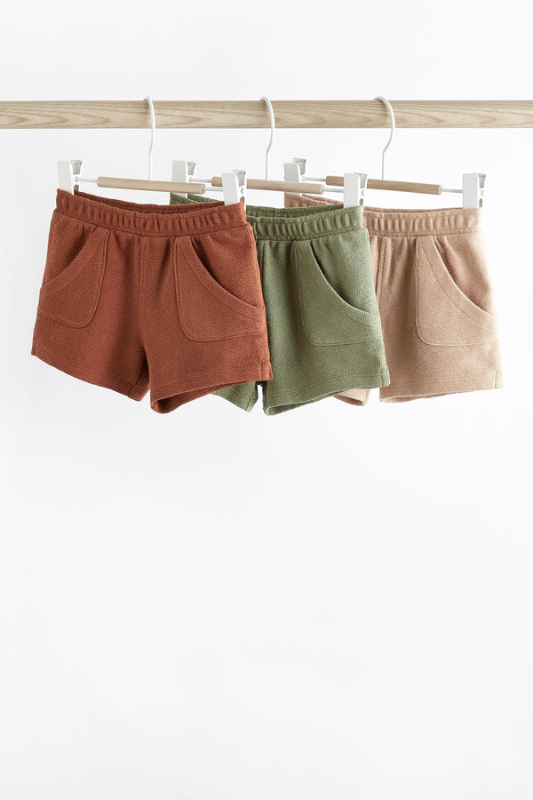 Rust Brown/ Khaki Green 100% Cotton Textured Baby Shorts 3 Pack