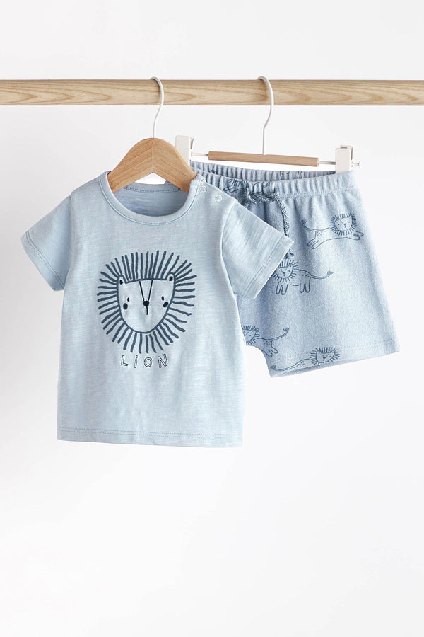 Teal Blue Lion Baby 100% Cotton T-Shirt And Shorts 2 Piece Set