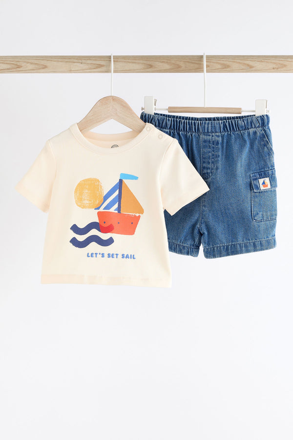 Blue Boat Baby T-Shirt and Shorts 2 Piece Set