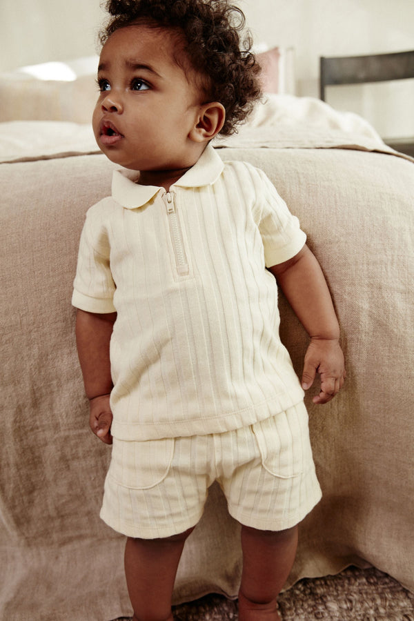 Cream Ribbed Top and Shorts Baby Set