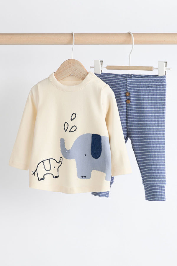 Blue Elephant Baby Top And Leggings Set