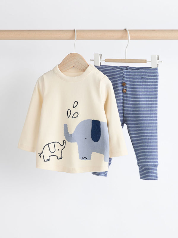 Blue Elephant Baby Top And Leggings Set