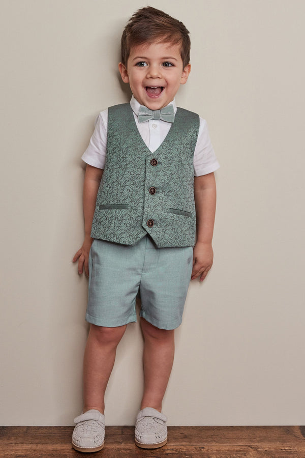 Mint Green Waistcoat, Shirt, Short & Bow Tie Set (3mths-9yrs)