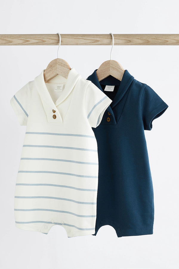 Blue Stripe Collar Jersey Rompers 2 Pack (immediate)