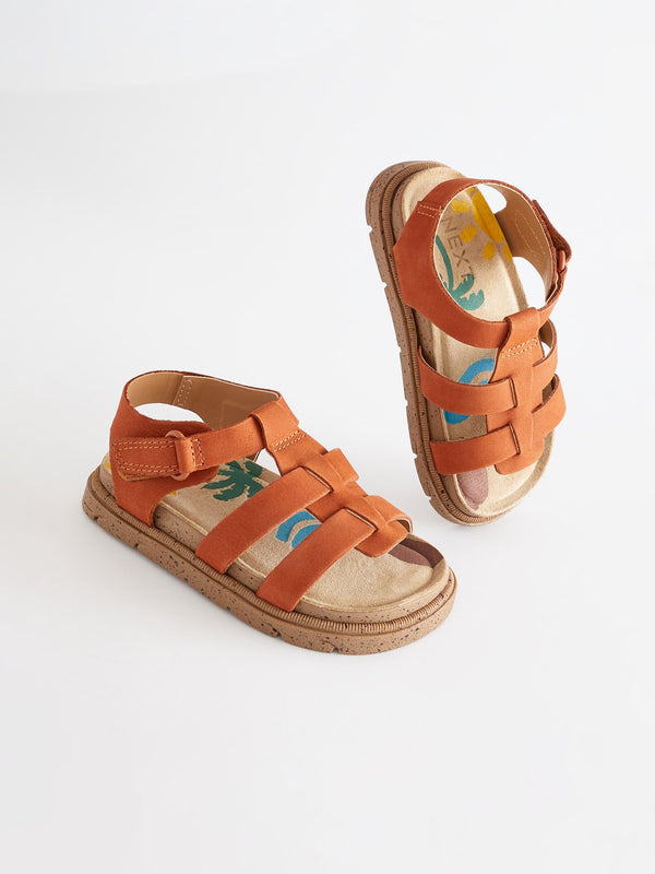 Orange Leather Fisherman Sandals