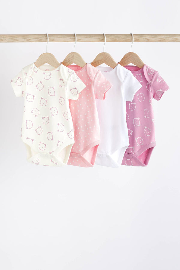 Pink/White Baby Short Sleeve Bodysuits 4 Pack