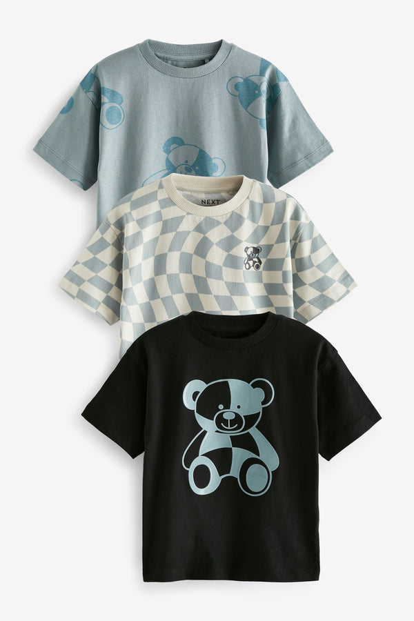 Blue/Black 100% Cotton Short Sleeve Character T-Shirts 3 Pack (3mths-7yrs)