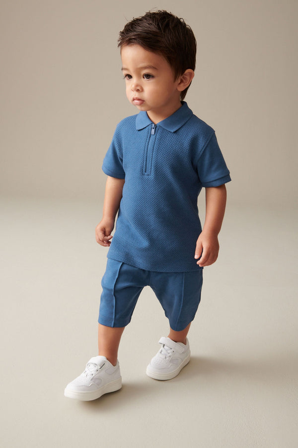 Copy Blue Zip Polo Shirt and Shorts Set