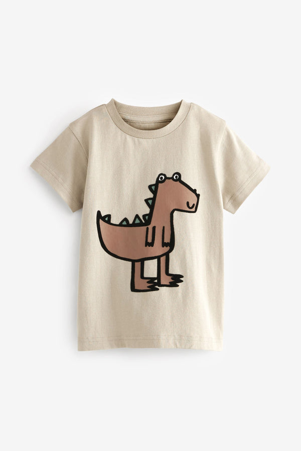 Neutral Dinosaur 100% Cotton Short Sleeve Character T-Shirt (3mths-7yrs)