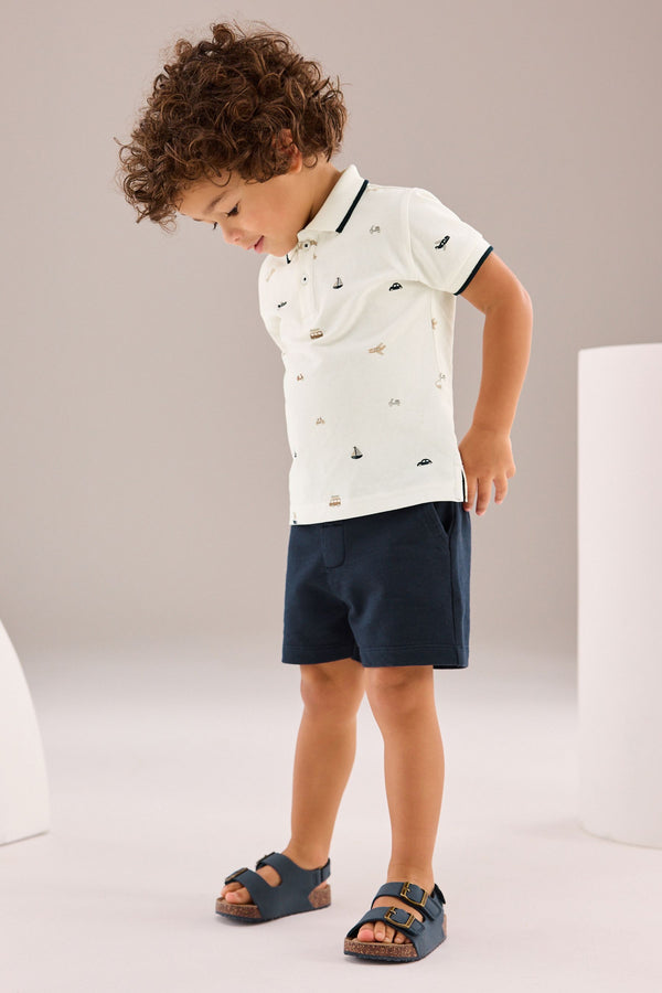 White All Over Printed Polo Shirt And Shorts Set (3mths-7yrs)