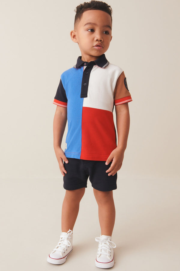 Red/Blue 100% Cotton Short Sleeve Polo and Shorts Set (3mths-7yrs)