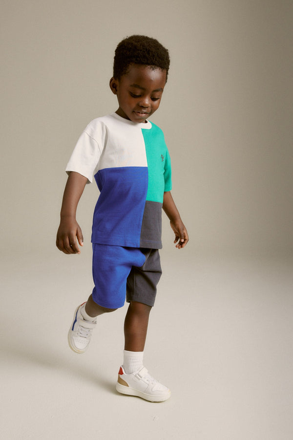 Blue/Green Short Sleeve Colourblock T-Shirt and Shorts Set (3mths-7yrs)