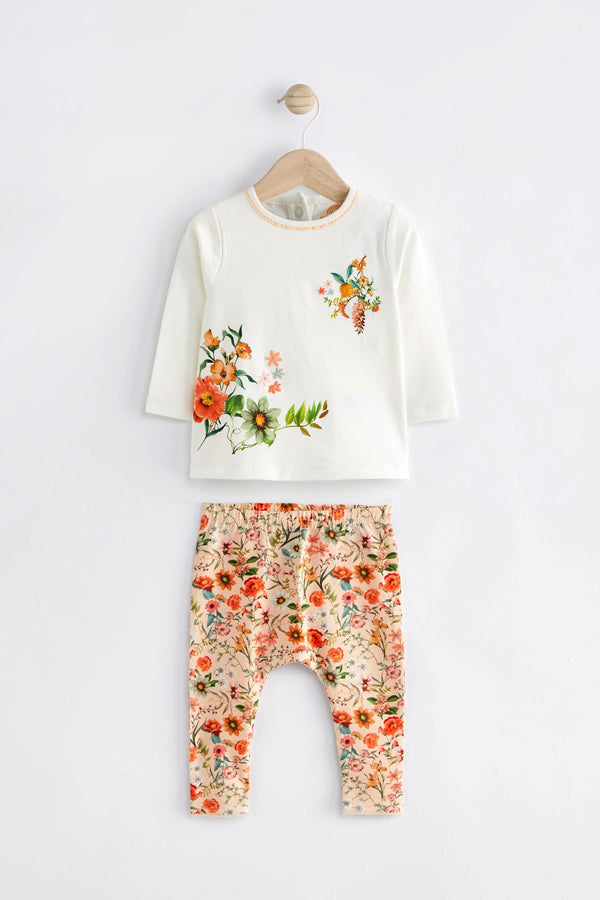 Orange Floral Baby Top And Leggings Set