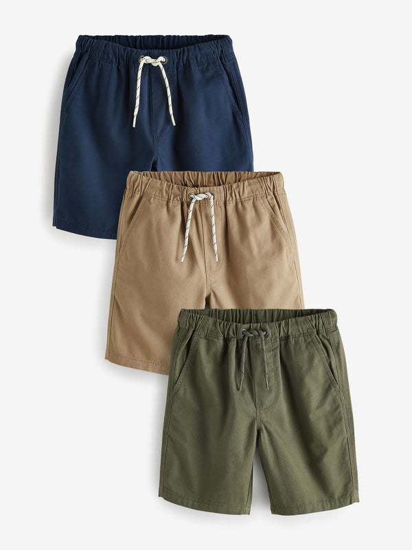 Navy Blue/Tan Brown/Khaki Green Regular Fit Pull-On Shorts 3 Pack (3-16yrs)