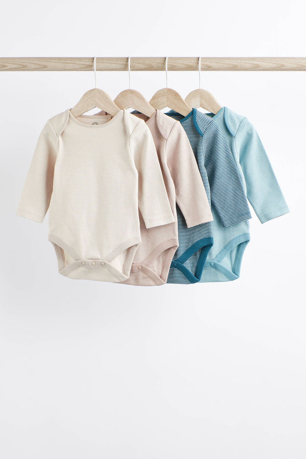 Blue/Neutral Stripe Long Sleeve Bodysuits 4 Pack (immediate)