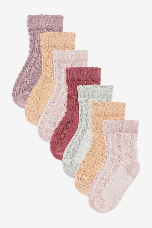 Pink/Neutral Baby Cable Socks 7 Pack (0mths-2yrs)