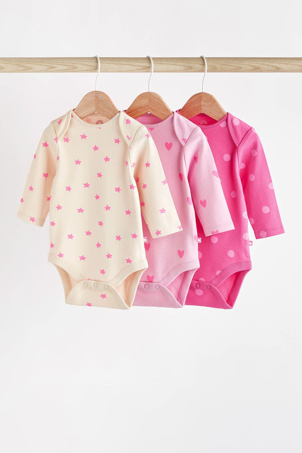 Pink Baby Long Sleeve Bodysuits 3 Pack (immediate)