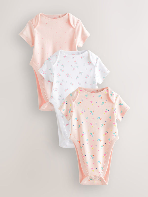 Pink 3 Pack Hip Dysplasia Short Sleeve Baby Bodysuits