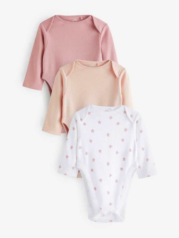Pink Hip Dysplasia Long Sleeve 100% Cotton Bodysuits 3 Pack