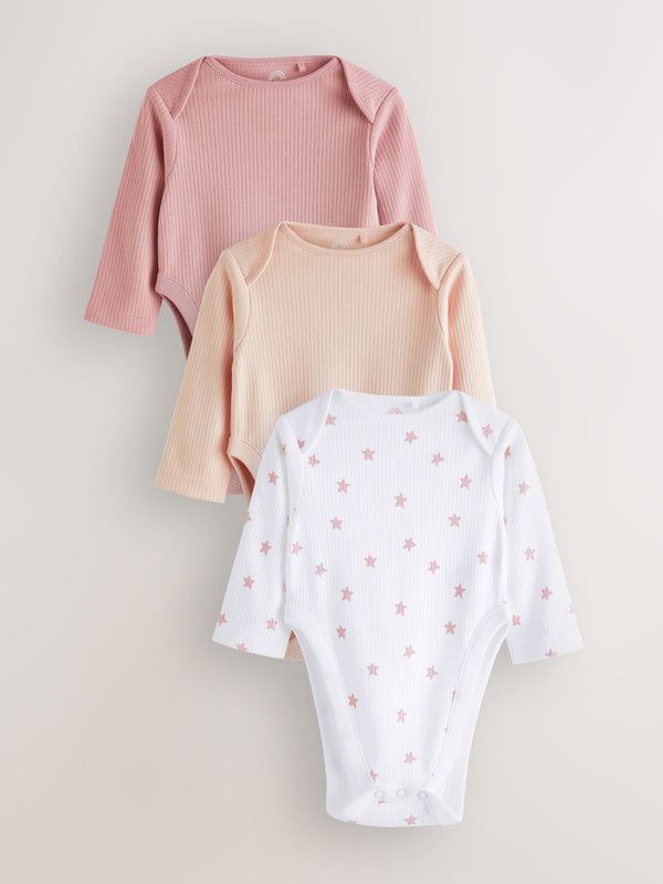 Pink 3 Pack Hip Dysplasia Long Sleeve Baby Bodysuits