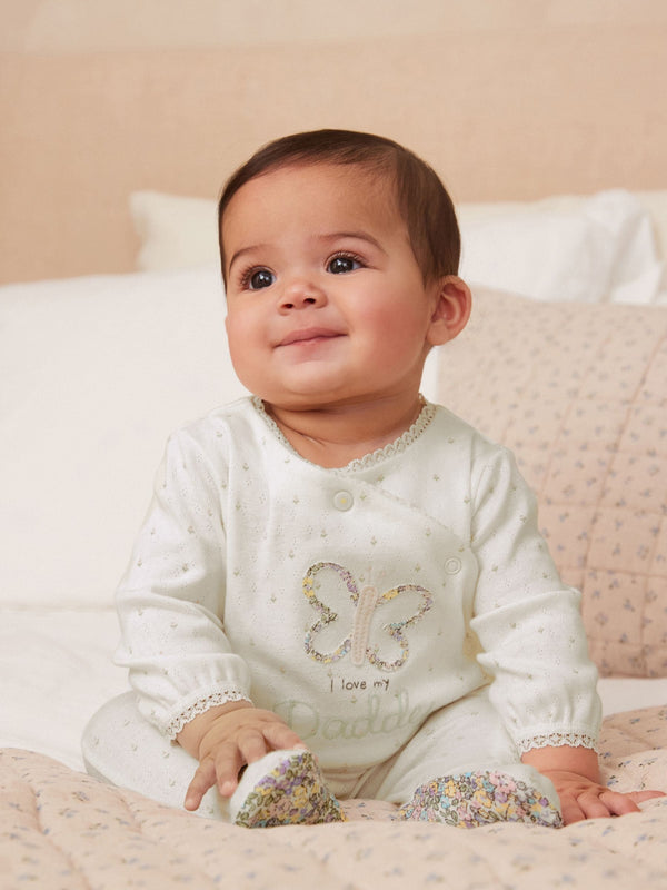 Ecru Butterfly Daddy 100% Cotton Family Sleepsuit (0-2yrs)