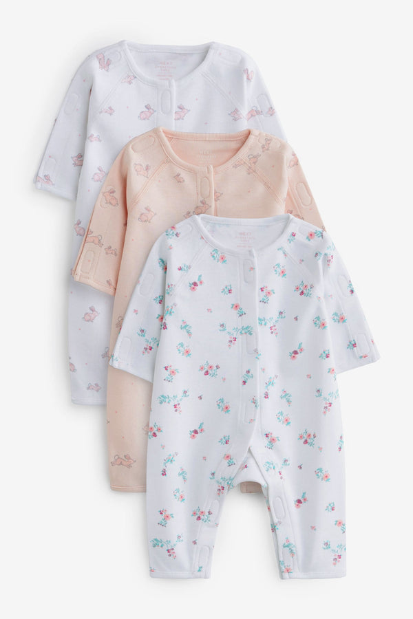 Pink Premature Baby 100% Cotton Sleepsuits 3 Pack (0-0mths)