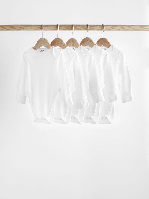 White Baby Hip Dysplasia Long Sleeve 100% Cotton Bodysuits 5 Pack