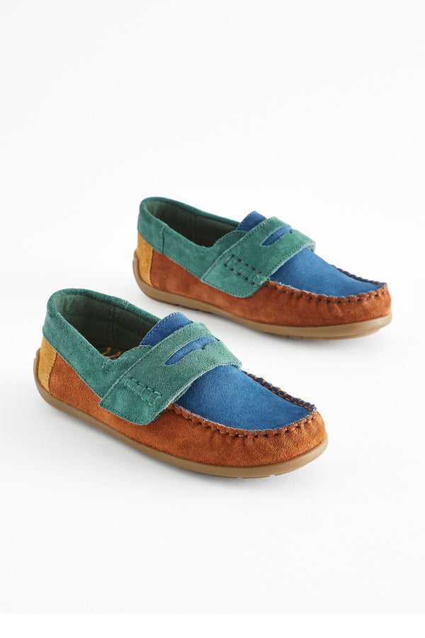 Multi Bright Wide Fit (G) Leather Penny Loafers with Touch and Close Fastening