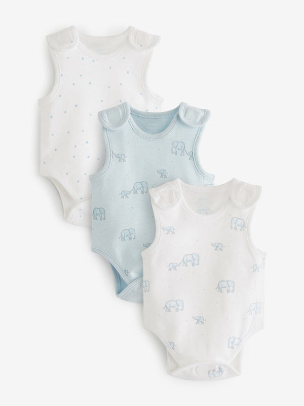 Blue Premature Baby Vest Bodysuits 3 Pack