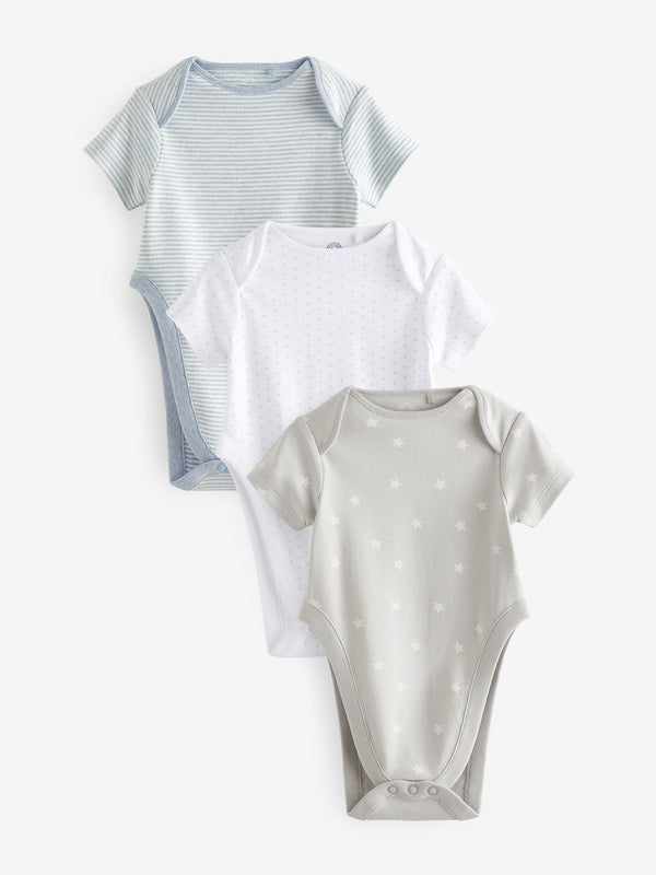 Blue Star Baby Hip Dysplasia Short Sleeve 100% Cotton Bodysuits 3 Pack