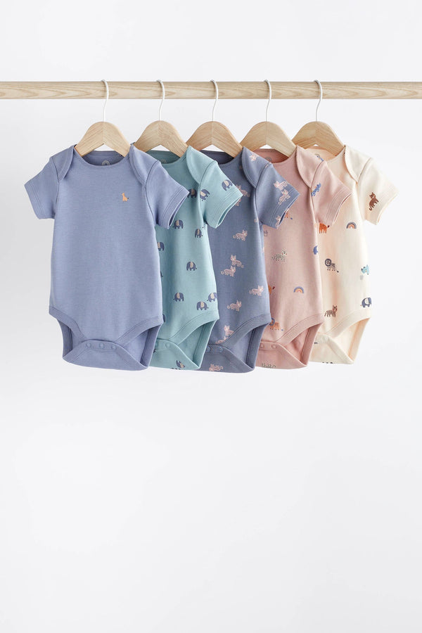 Teal Blue Baby Short Sleeve Bodysuit 5 Pack