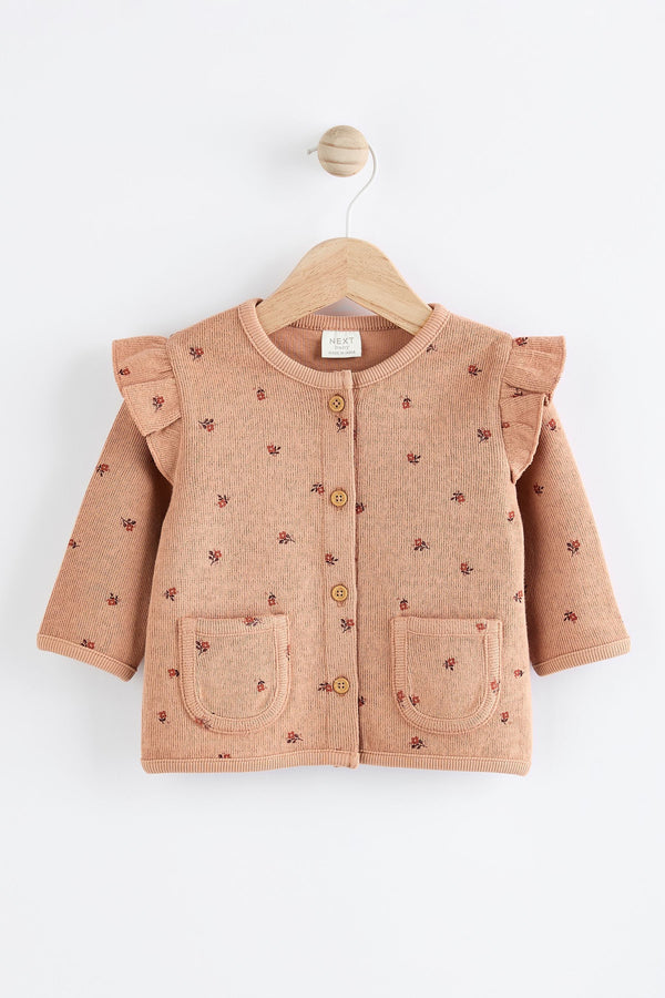 Rust Brown Floral Ditsy Baby Knitted Cardigan (0mths-3yrs)