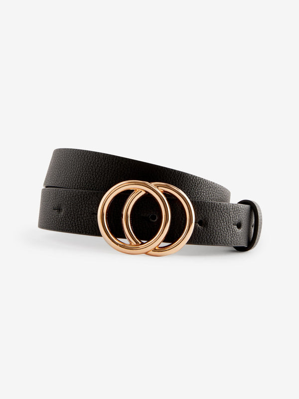 Black Black Belt with Gold Buckle Detail