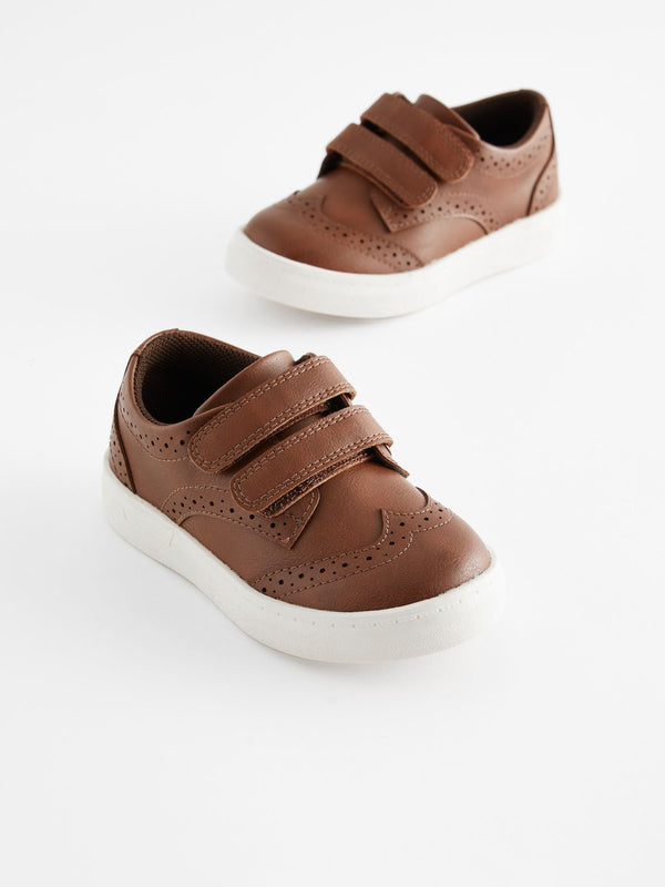 Tan Brown Standard Fit (F) Touch Fastening Brogue Shoes