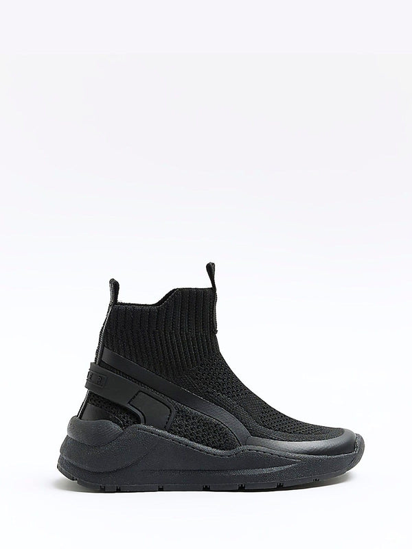 River Island Black Boys Tech Hi Top Socks Trainers