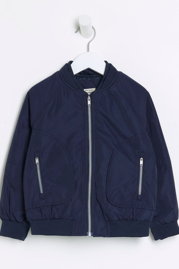 Dark Blue River Island Boys Nylon Bomber Jacket