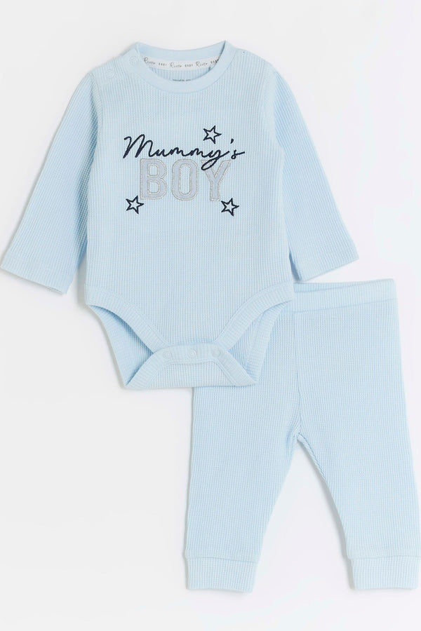 River Island Baby Boys Waffle 100% Cotton Bodysuit and Leggings Set